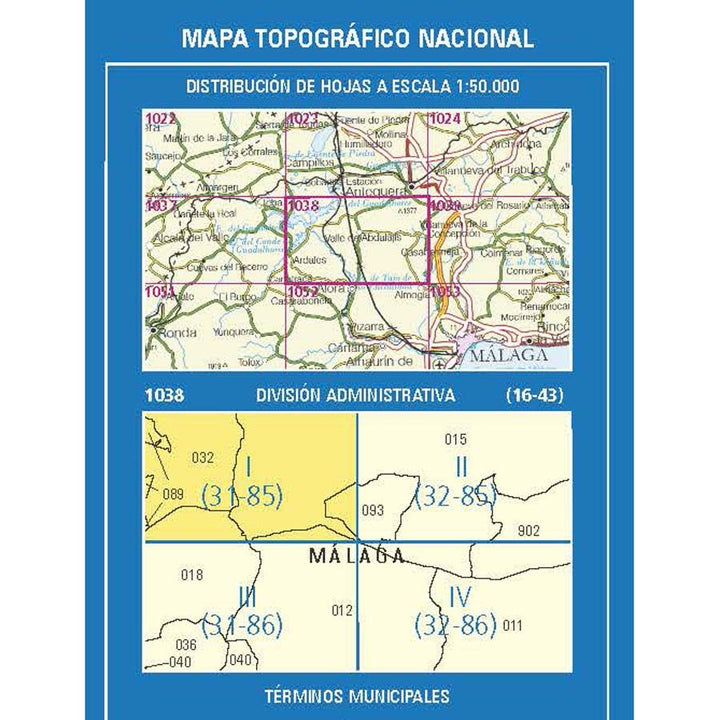 Carte topographique de l'Espagne n° 1038.1 - Pantano del Chorro | CNIG - 1/25 000 carte pliée CNIG 