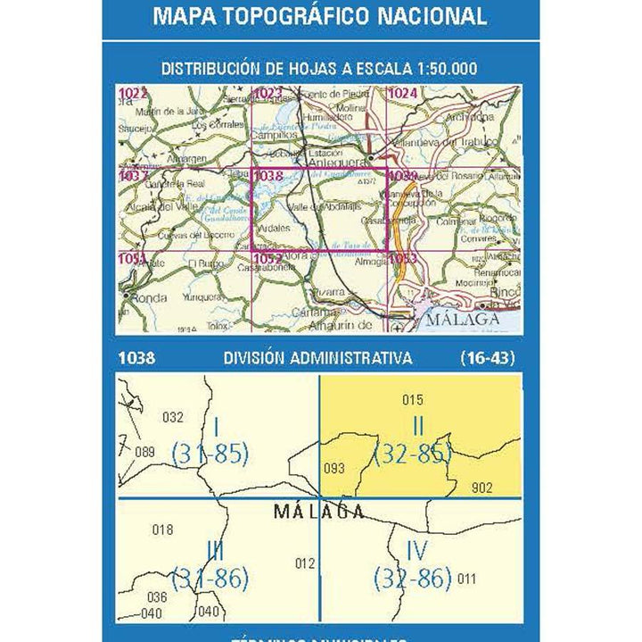 Carte topographique de l'Espagne n° 1038.2 - Valle de Abdalajís | CNIG - 1/25 000 carte pliée CNIG 