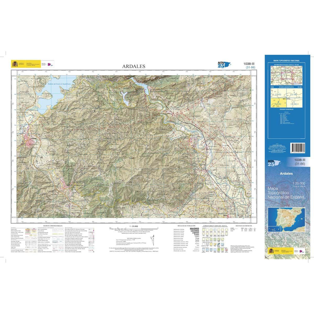 Carte topographique de l'Espagne n° 1038.3 - Ardales | CNIG - 1/25 000 carte pliée CNIG 