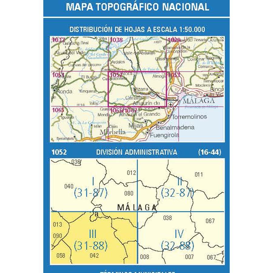 Carte topographique de l'Espagne n° 1052.3 - Villafranco de Guadalhorce | CNIG - 1/25 000 carte pliée CNIG 