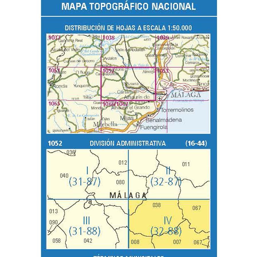 Carte topographique de l'Espagne n° 1052.4 - Cártama | CNIG - 1/25 000 carte pliée CNIG 