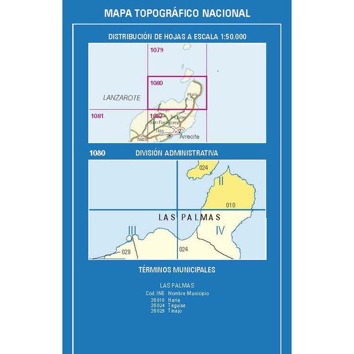 Carte topographique de l'Espagne n° 1080.2 - Caleta de Sebo (Lanzarote) | CNIG - 1/25 000 carte pliée CNIG 