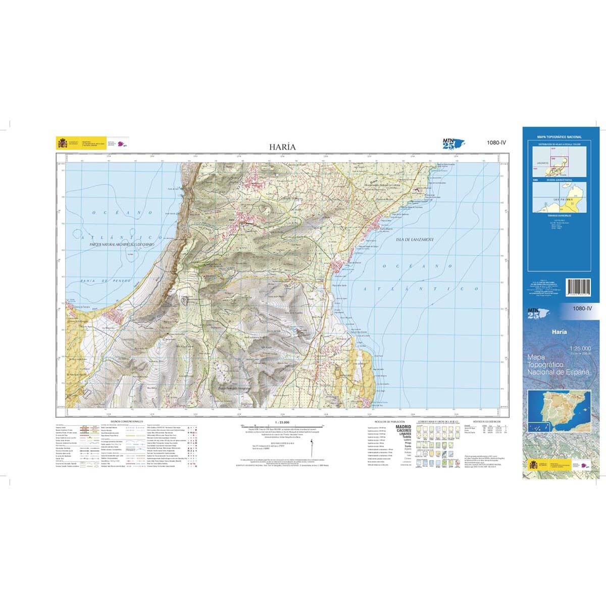 Carte topographique de l'Espagne n° 1080.4 - Haría (Lanzarote) | CNIG - 1/25 000 carte de randonnée CNIG
