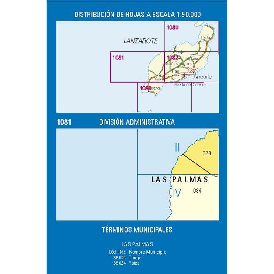 Carte topographique de l'Espagne n° 1081.2 - Timanfaya (Lanzarote) | CNIG - 1/25 000 carte de randonnée CNIG