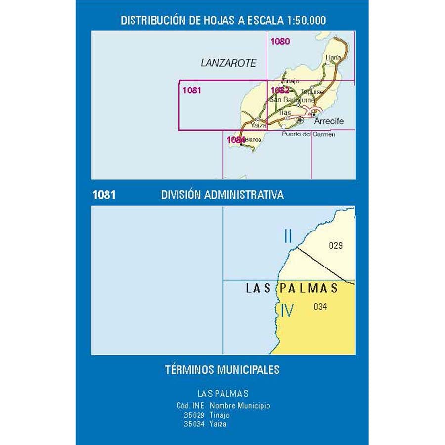 Carte topographique de l'Espagne n° 1081.4 - Yaiza (Lanzarote) | CNIG - 1/25 000 carte pliée CNIG 