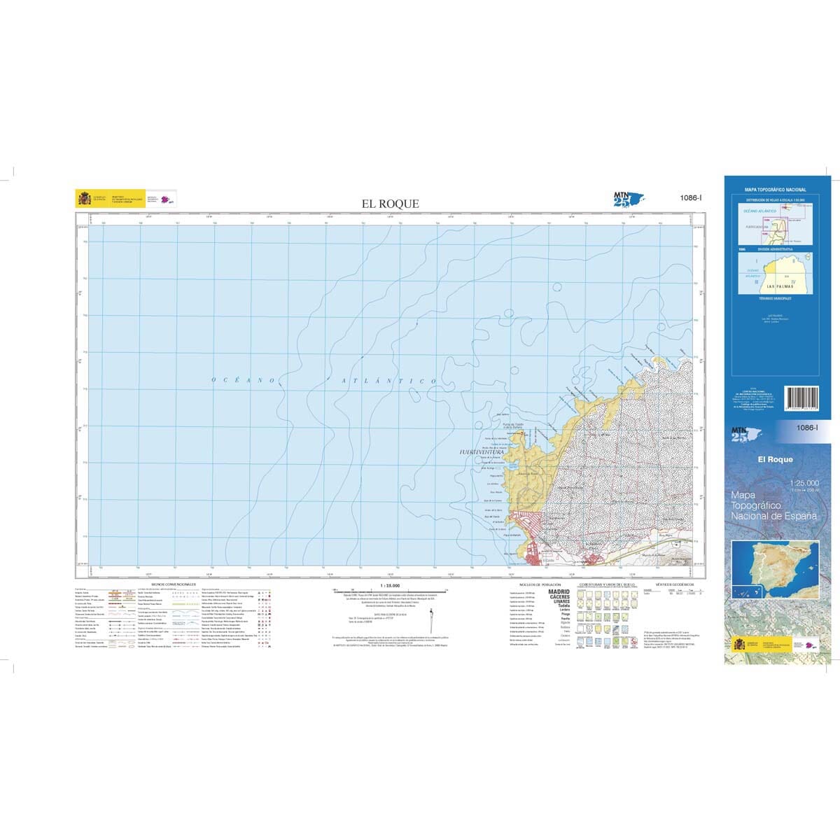 Carte topographique de l'Espagne n° 1086.1 - El Roque (Fuerteventura) | CNIG - 1/25 000 carte de randonnée CNIG