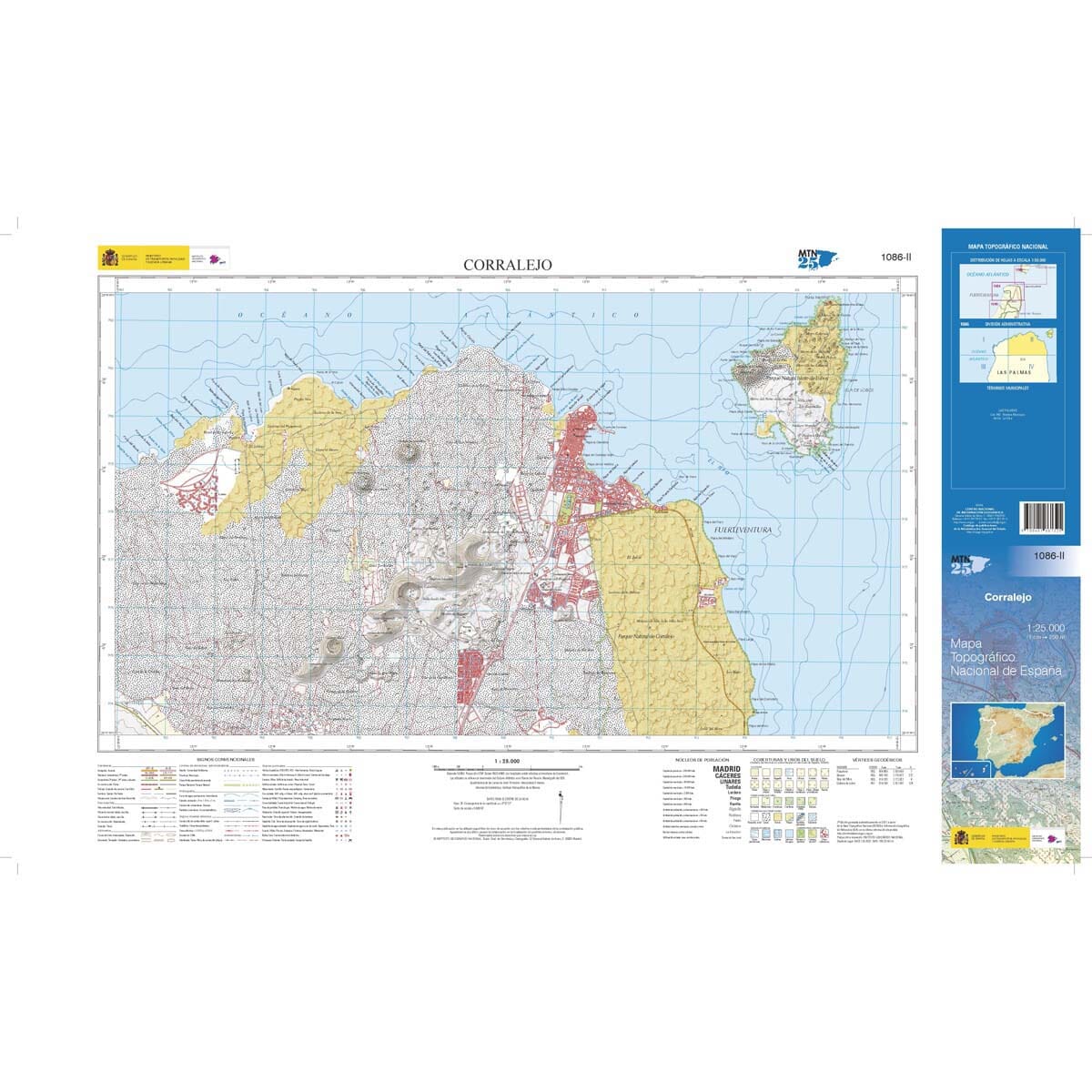 Carte topographique de l'Espagne n° 1086.2 - Corralejo (Fuerteventura) | CNIG - 1/25 000 carte de randonnée CNIG