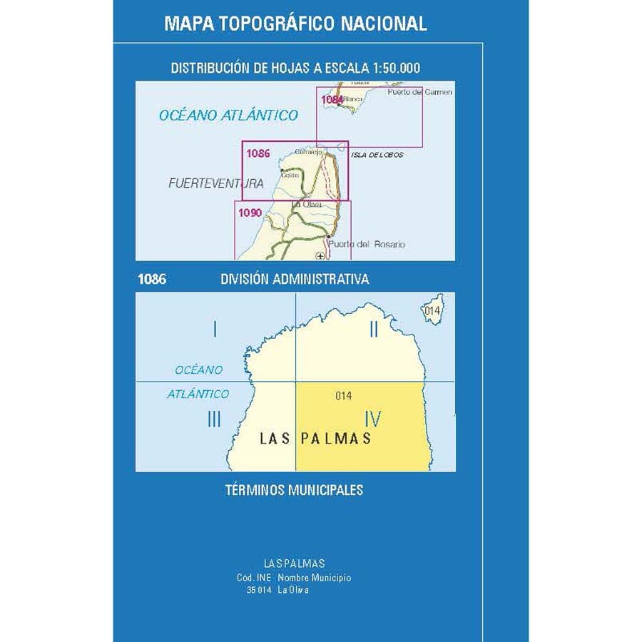 Carte topographique de l'Espagne n° 1086.4 - La Oliva (Fuerteventura) | CNIG - 1/25 000 carte pliée CNIG 