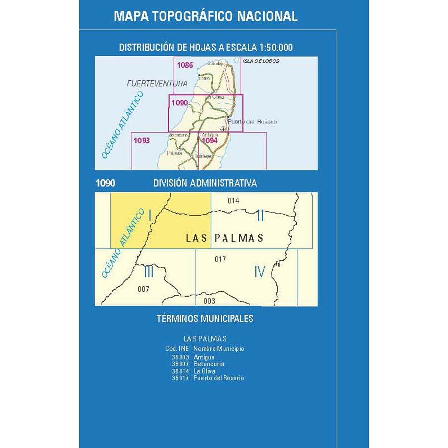 Carte topographique de l'Espagne n° 1090.1 - Tindaya (Fuerteventura) | CNIG - 1/25 000 carte de randonnée CNIG