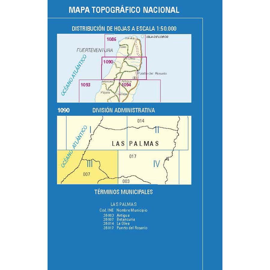 Carte topographique de l'Espagne n° 1090.3 - Valle de Santa Inés (Fuerteventura) | CNIG - 1/25 000 carte de randonnée CNIG