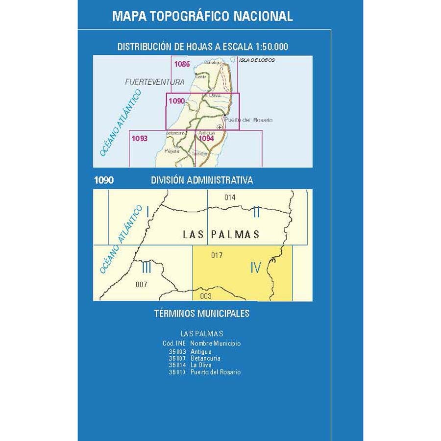 Carte topographique de l'Espagne n° 1090.4 - Puerto del Rosario (Fuerteventura) | CNIG - 1/25 000 carte de randonnée CNIG