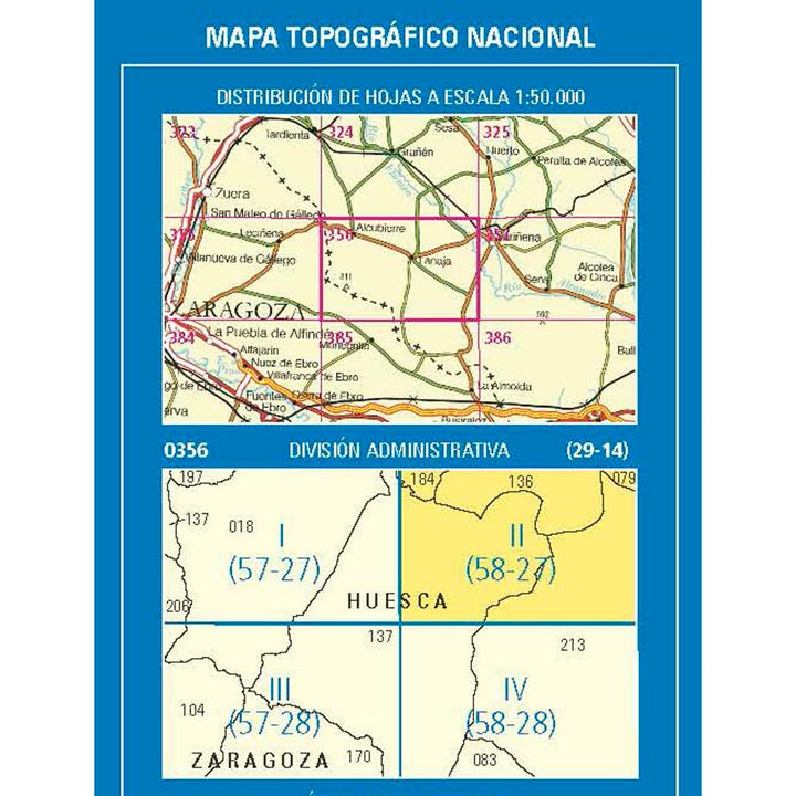 Carte topographique de l'Espagne n° 356.2 - Lanaja | CNIG - 1/25 000 carte pliée CNIG 