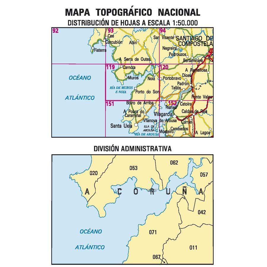 Carte topographique de l'Espagne n° 0119 - Noia | CNIG - 1/50 000 carte de randonnée CNIG