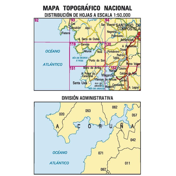 Carte topographique de l'Espagne - Noia, n° 0119 | CNIG - 1/50 000 carte pliée CNIG 