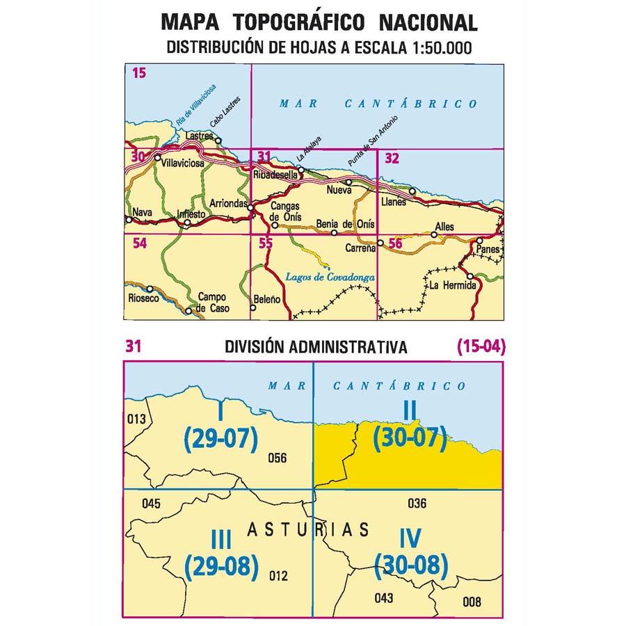 Carte topographique de l'Espagne n° 0031.2 - Nueva | CNIG - 1/25 000 carte de randonnée CNIG
