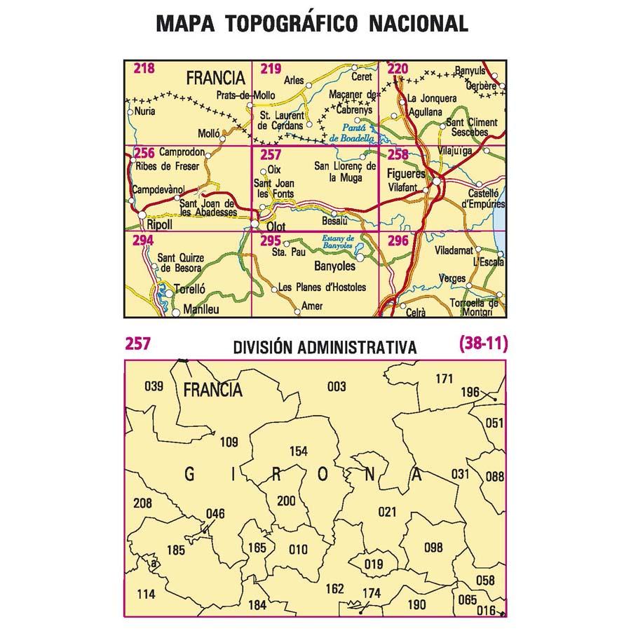 Carte topographique de l'Espagne n° 0257 - Olot | CNIG - 1/50 000 carte de randonnée CNIG