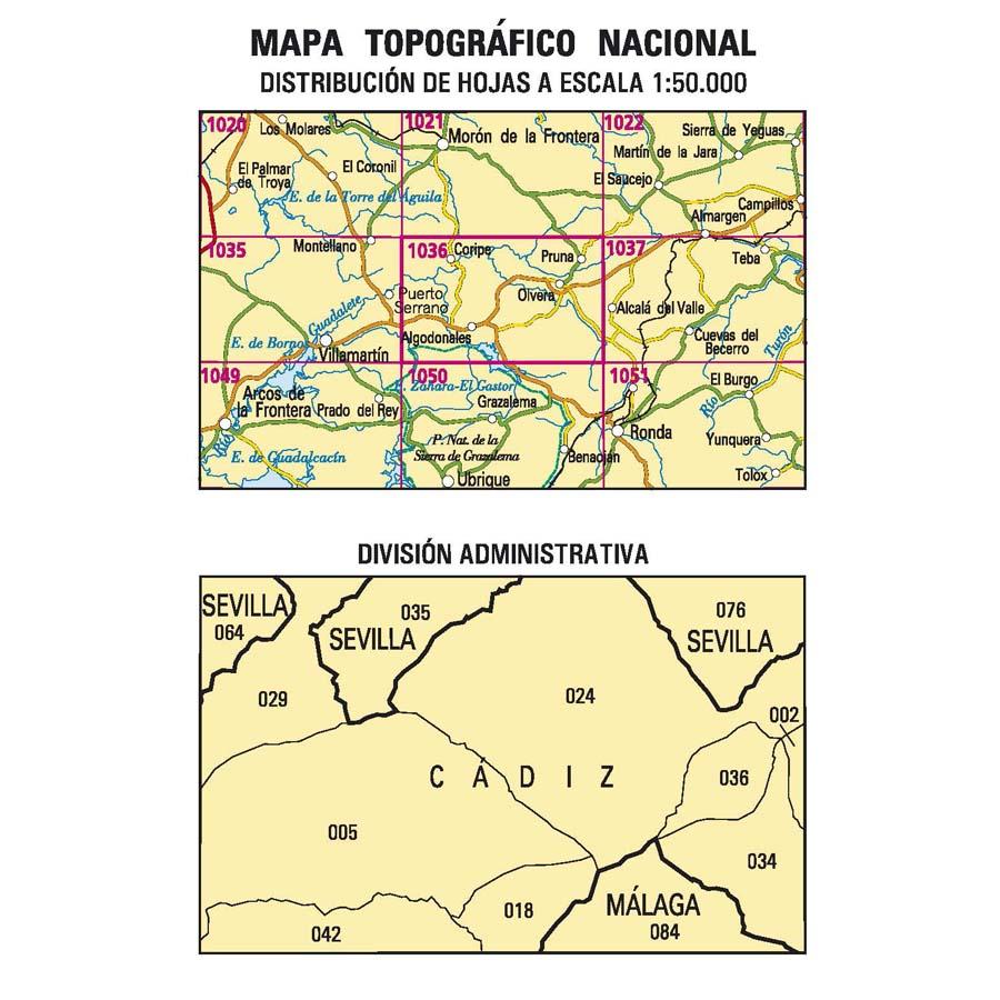 Carte topographique de l'Espagne n° 1036 - Olvera | CNIG - 1/50 000 carte de randonnée CNIG