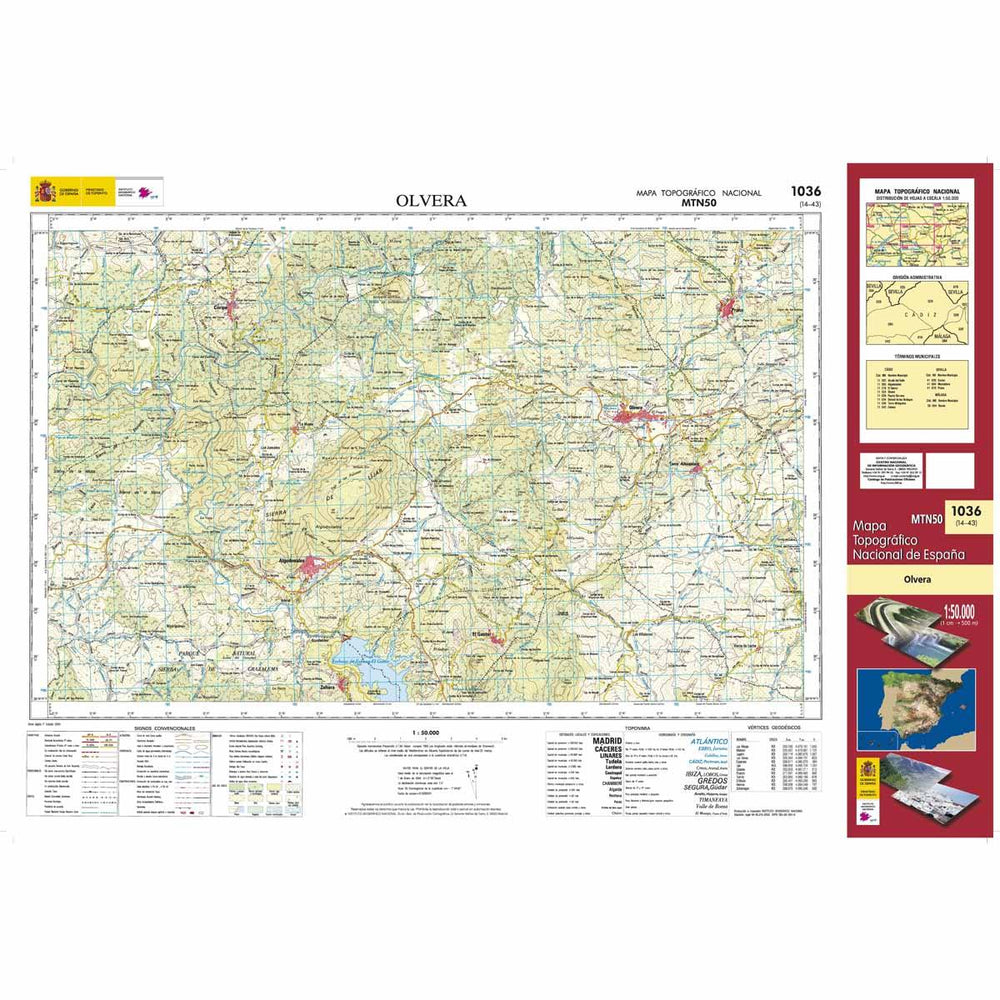 Carte topographique de l'Espagne - Olvera, n° 1036 | CNIG - 1/50 000 carte pliée CNIG 