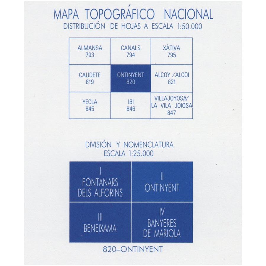 Carte topographique de l'Espagne n° 0820.2 - Ontinyent | CNIG - 1/25 000 carte de randonnée CNIG