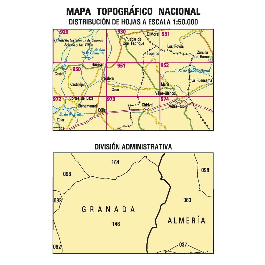 Carte topographique de l'Espagne n° 0951 - Orce | CNIG - 1/50 000 carte de randonnée CNIG