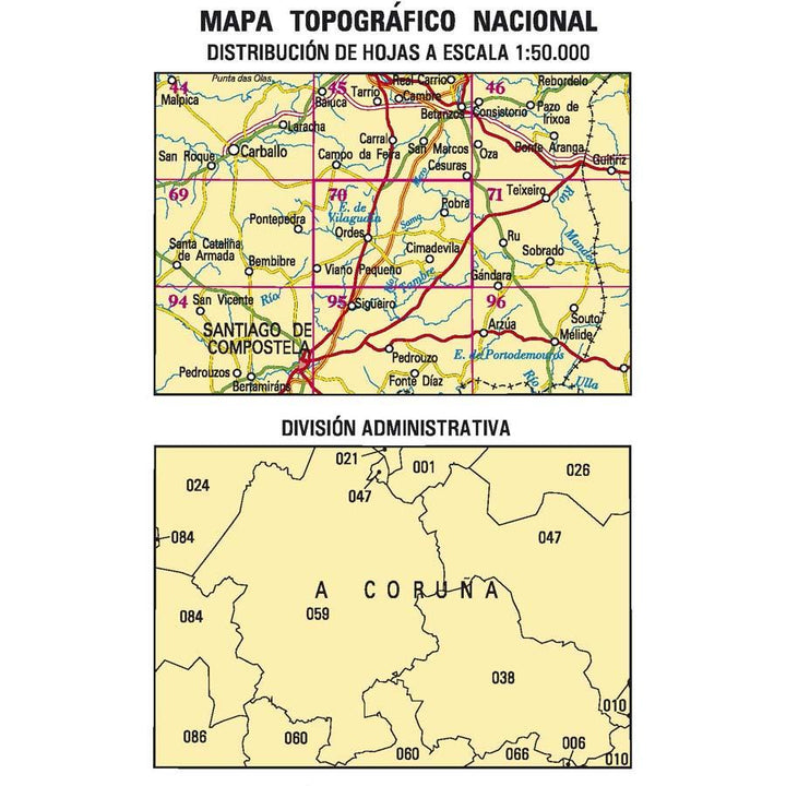 Carte topographique de l'Espagne - Ordes, n° 0070 | CNIG - 1/50 000 carte pliée CNIG 