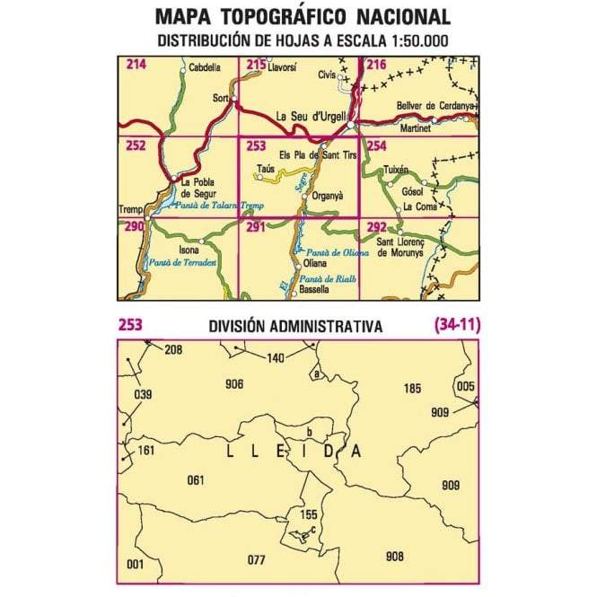 Carte topographique de l'Espagne n° 0253 - Organyà | CNIG - 1/50 000 carte de randonnée CNIG
