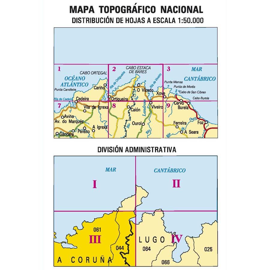 Carte topographique de l'Espagne - Ortigueira, n° 0002.3 | CNIG - 1/25 000 carte pliée CNIG 