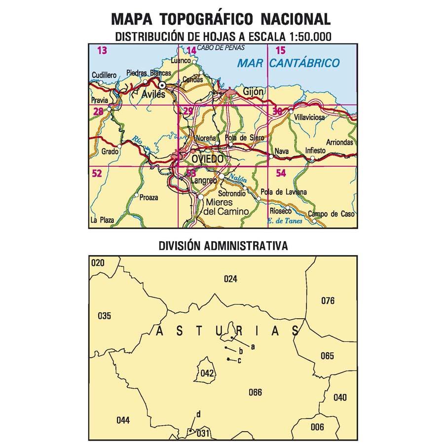 Carte topographique de l'Espagne n° 0029 - Oviedo | CNIG - 1/50 000 carte de randonnée CNIG