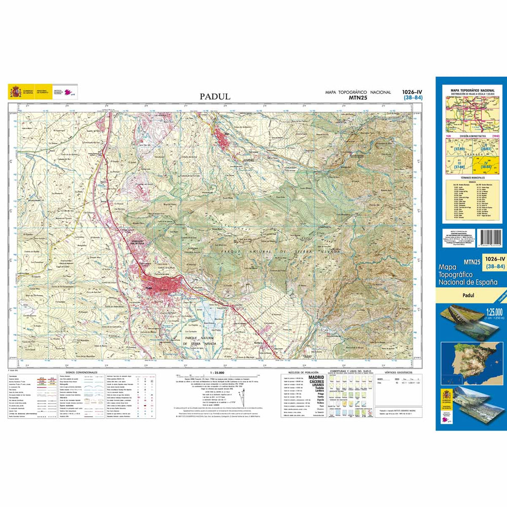 Carte topographique de l'Espagne - Padul, n° 1026.4 | CNIG - 1/25 000 carte pliée CNIG 