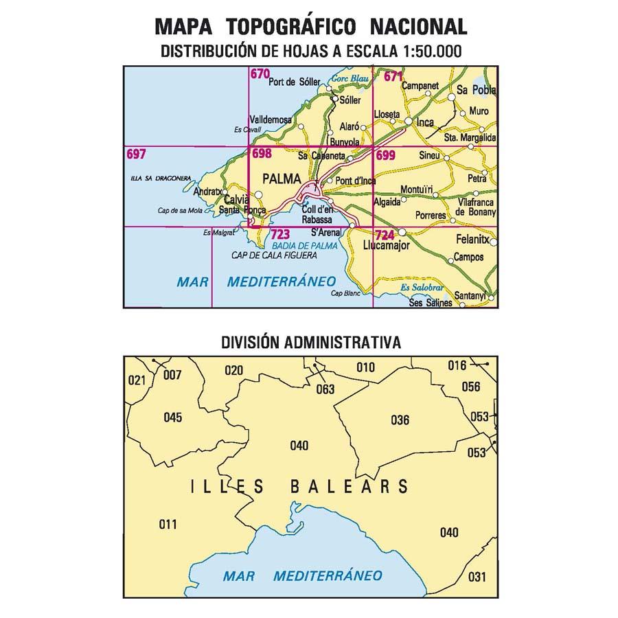 Carte topographique de l'Espagne n° 0698 - Palma (Mallorca) | CNIG - 1/50 000 carte de randonnée CNIG