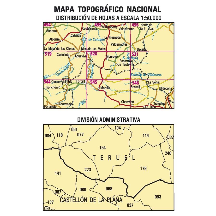 Carte topographique de l'Espagne n° 0520 - Peñarroya de Tastavíns | CNIG - 1/50 000 carte de randonnée CNIG