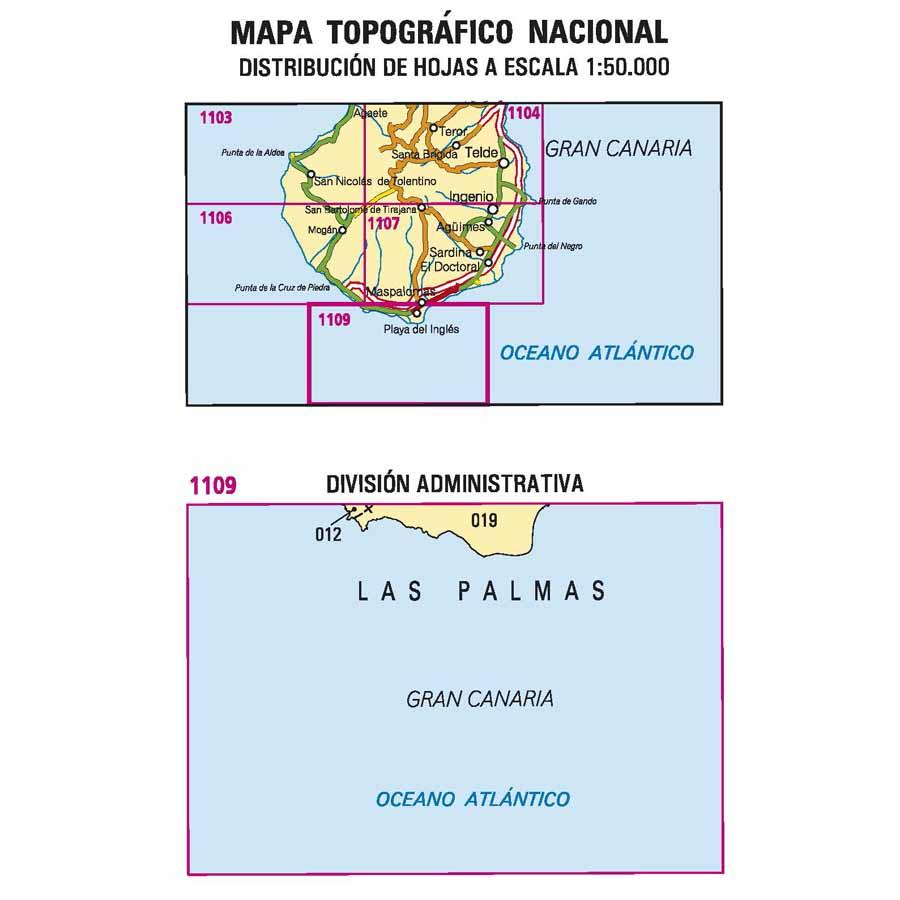 Carte topographique de l'Espagne - Playa del Inglés (Gran Canaria), n° 1109 | CNIG - 1/50 000 carte pliée CNIG 