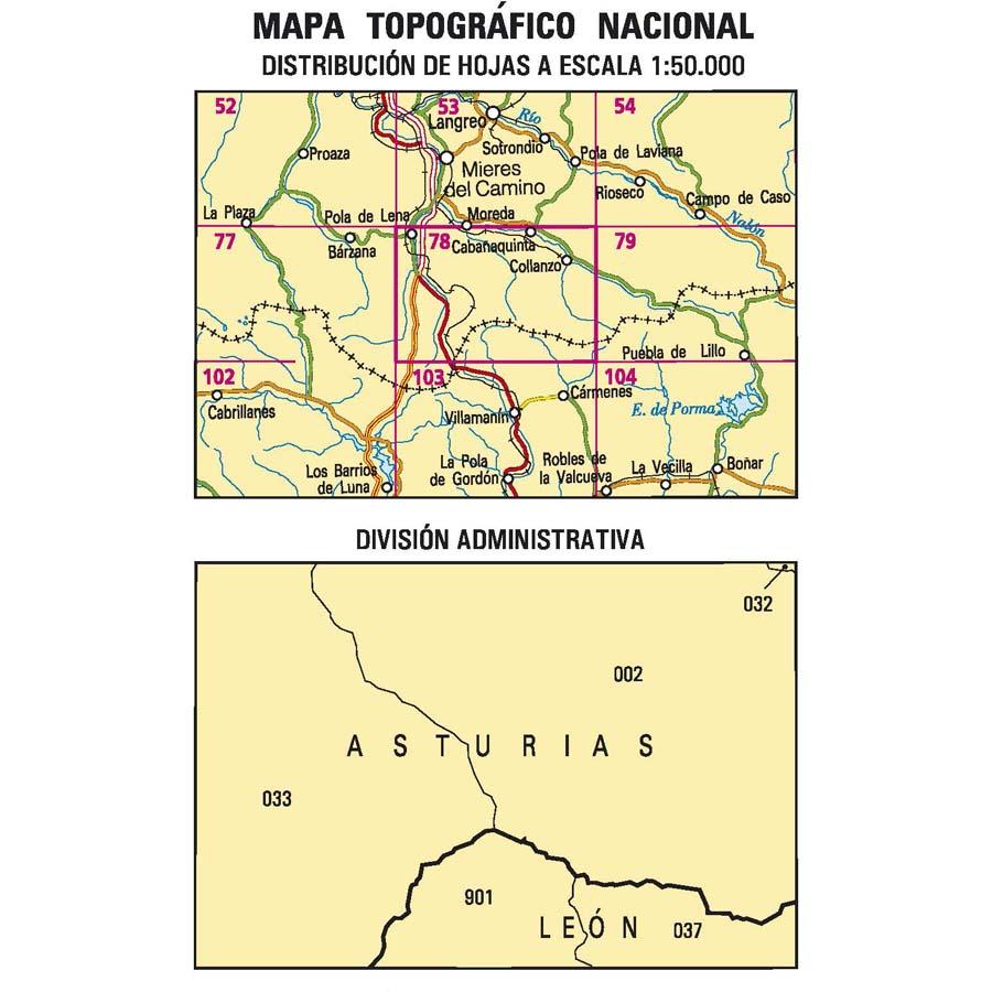 Carte topographique de l'Espagne n° 0078 - Pola de Lena | CNIG - 1/50 000 carte de randonnée CNIG