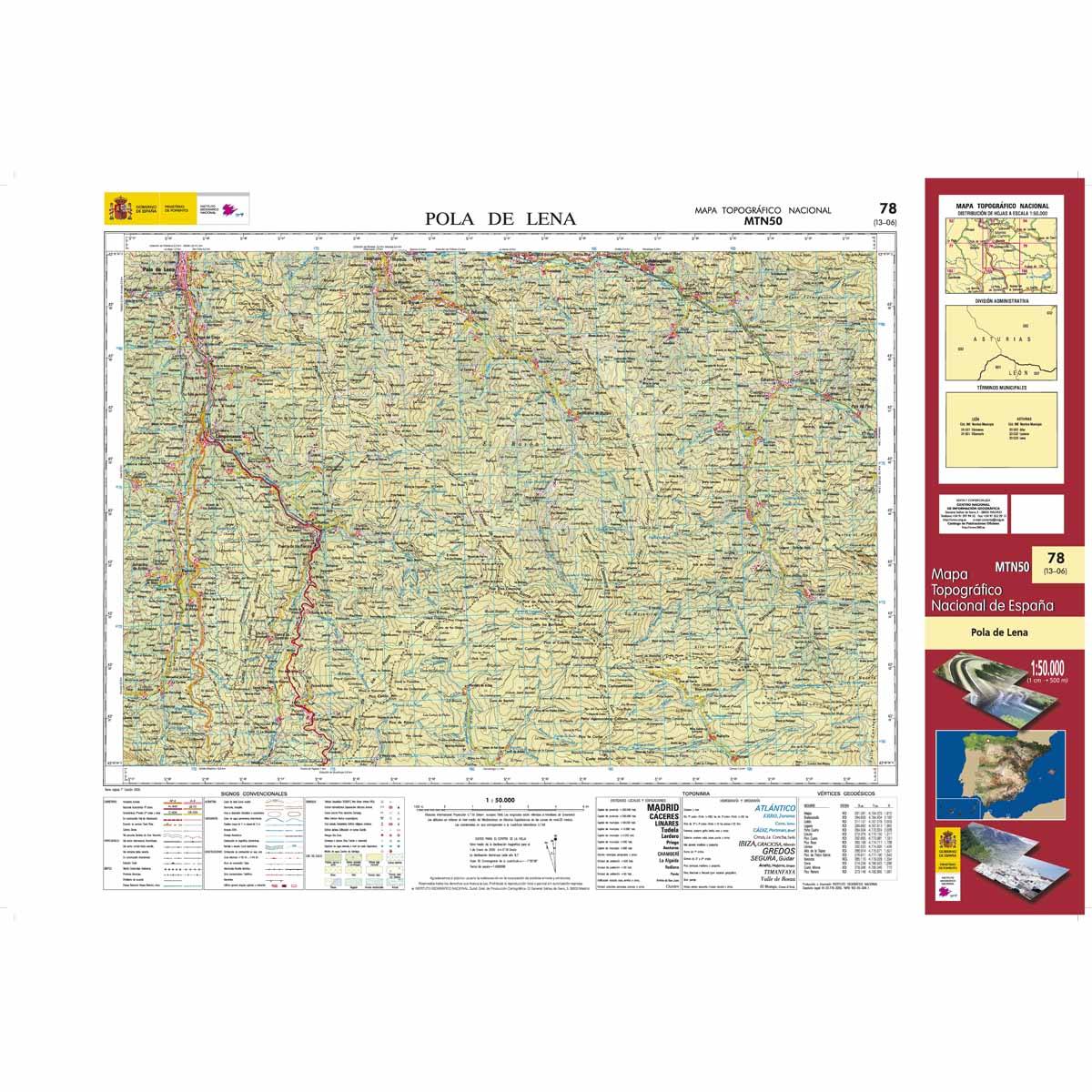 Carte topographique de l'Espagne n° 0078 - Pola de Lena | CNIG - 1/50 000 carte de randonnée CNIG Default Title