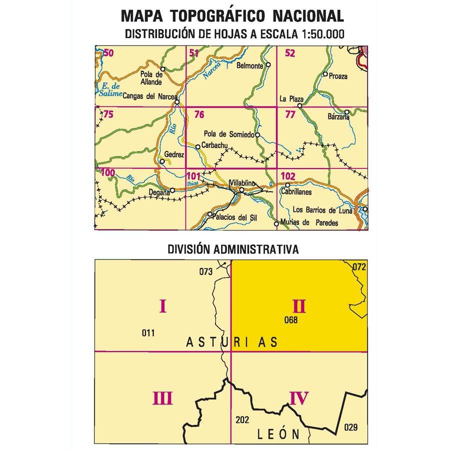 Carte topographique de l'Espagne n° 0076.2 - Pola de Somiedo | CNIG - 1/25 000 carte de randonnée CNIG