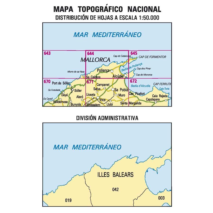 Carte topographique de l'Espagne - Pollença (Mallorca), n° 0644 | CNIG - 1/50 000 carte pliée CNIG 