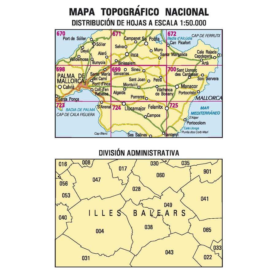 Carte topographique de l'Espagne n° 0699 - Porreres (Mallorca) | CNIG - 1/50 000 carte de randonnée CNIG