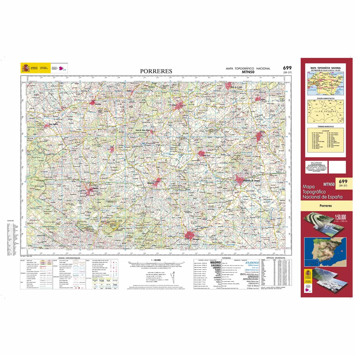 Carte topographique de l'Espagne n° 0699 - Porreres (Mallorca) | CNIG - 1/50 000 carte de randonnée CNIG Default Title