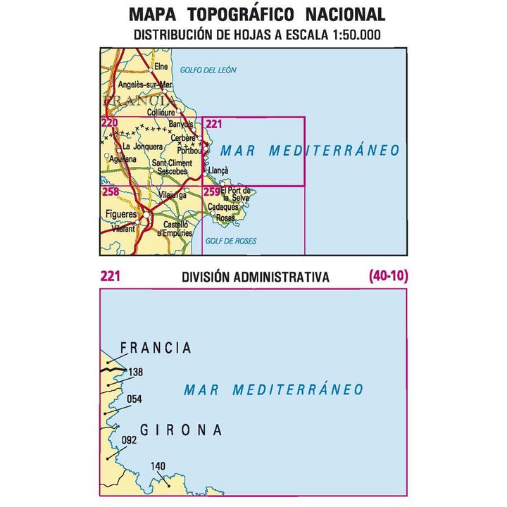 Carte topographique de l'Espagne - Portbou, n° 0221 | CNIG - 1/50 000 carte pliée CNIG 