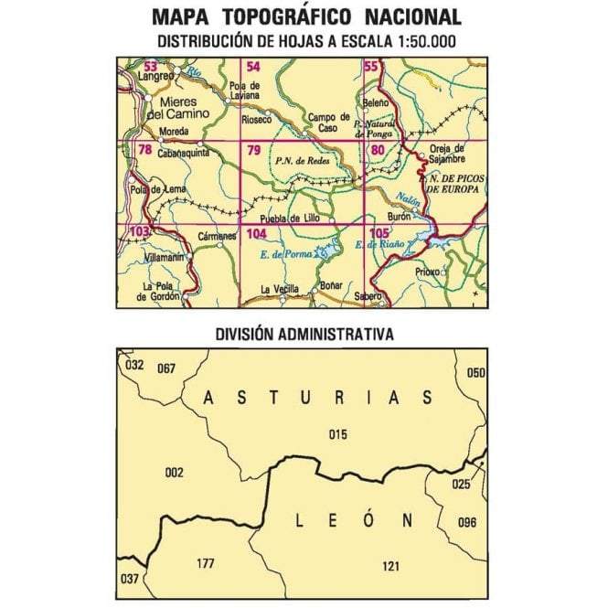 Carte topographique de l'Espagne n° 0079 - Puebla de Lillo | CNIG - 1/50 000 carte de randonnée CNIG