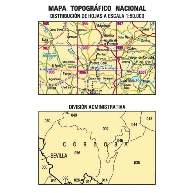 Carte topographique de l'Espagne n° 0988 - Puente Genil | CNIG - 1/50 000 carte de randonnée CNIG