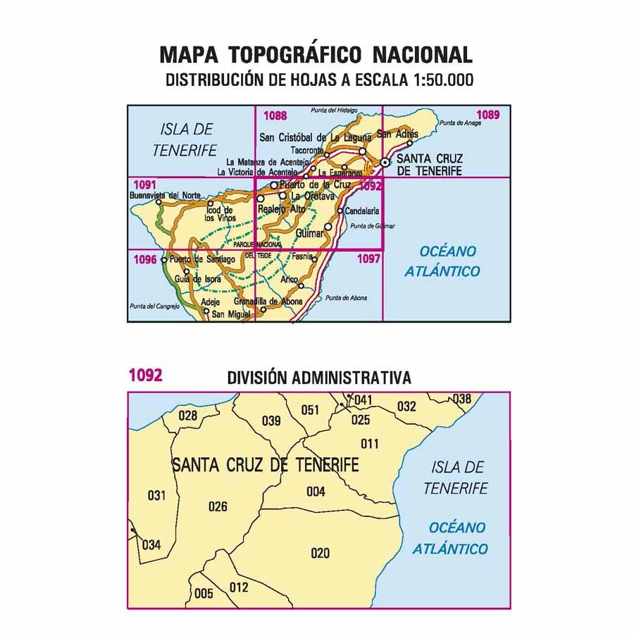 Carte topographique de l'Espagne - Puerto de la Cruz (Tenerife), n° 1092 | CNIG - 1/50 000 carte pliée CNIG 