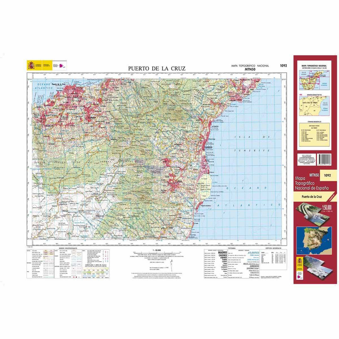 Carte topographique de l'Espagne - Puerto de la Cruz (Tenerife), n° 1092 | CNIG - 1/50 000 carte pliée CNIG 