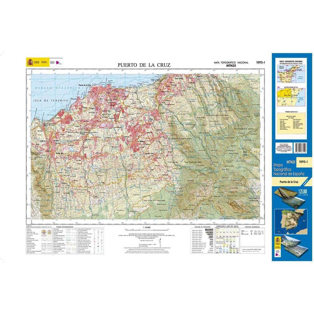 Carte topographique de l'Espagne - Puerto de la Cruz (Tenerife), n° 1092.1 | CNIG - 1/25 000 carte pliée CNIG 