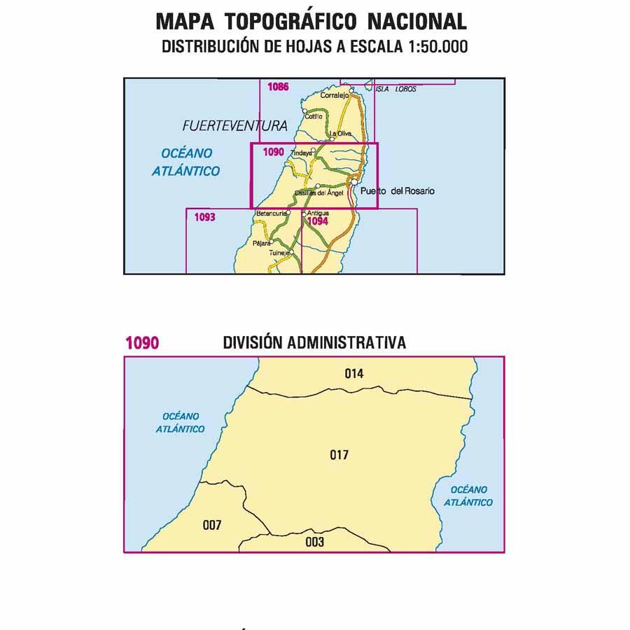 Carte topographique de l'Espagne n° 1090 - Puerto del Rosario (Fuerteventura) | CNIG - 1/50 000 carte de randonnée CNIG