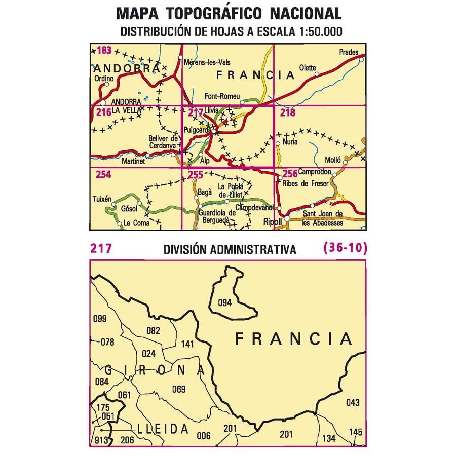 Carte topographique de l'Espagne n° 0217 - Puigcerdá | CNIG - 1/50 000 carte de randonnée CNIG