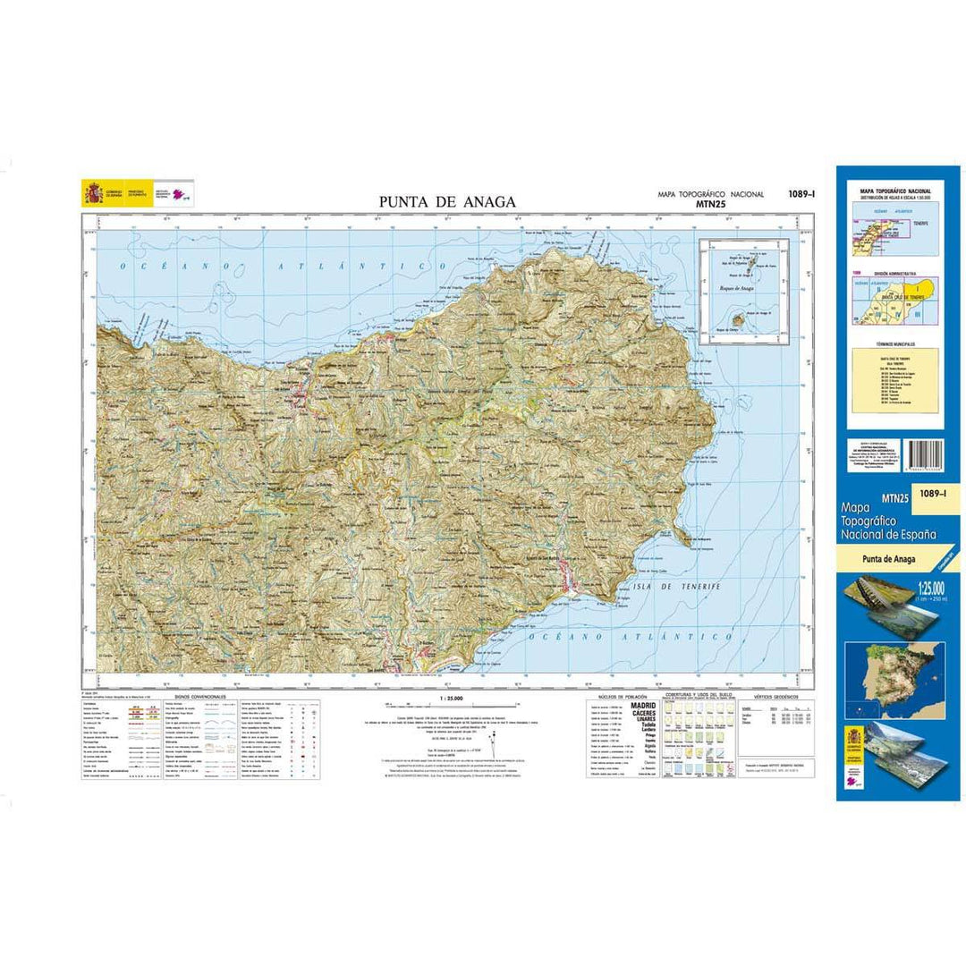 Carte topographique de l'Espagne - Punta De Anaga (Tenerife), n° 1089.1 | CNIG - 1/25 000 carte pliée CNIG 