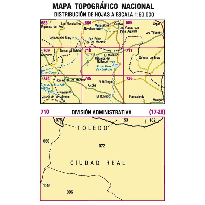 Carte topographique de l'Espagne - Retuerta del Bullaque, n° 0710 | CNIG - 1/50 000 carte pliée CNIG 