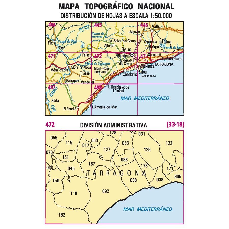 Carte topographique de l'Espagne n° 0472 - Reus | CNIG - 1/50 000 carte de randonnée CNIG