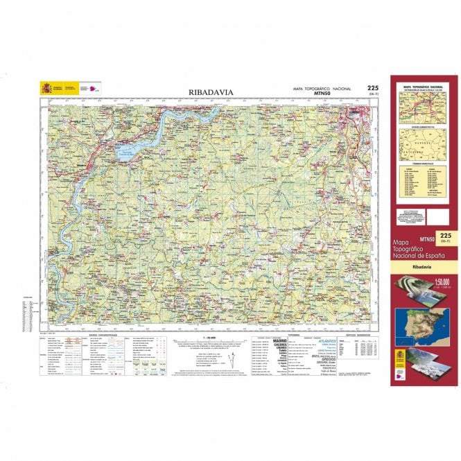 Carte topographique de l'Espagne n° 0225 - Ribadavia | CNIG - 1/50 000 carte de randonnée CNIG